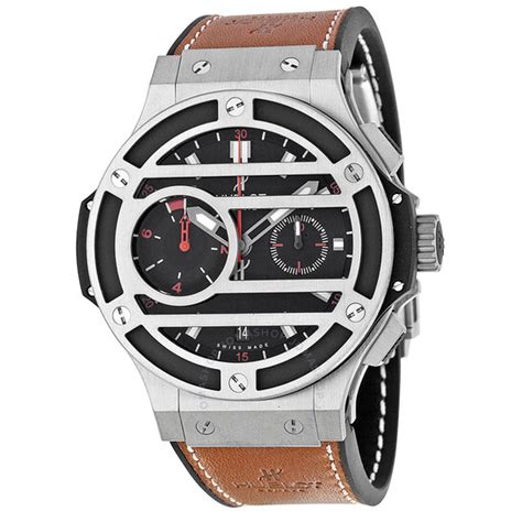 Hublot Chukker Bang Black Dial Titanium Brown Leather Men's 